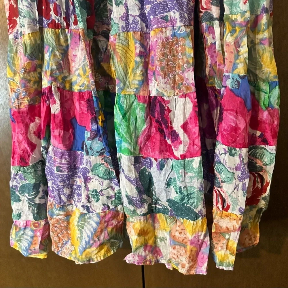 Vintage Bat Club Petite Floral Boho Patches Multicolor Hippie Women's Skirt Sz M - Picture 4 of 11